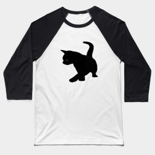 Cute Baby Black Cat Silhouette Tail Held High Vector Cut Out Baseball T-Shirt